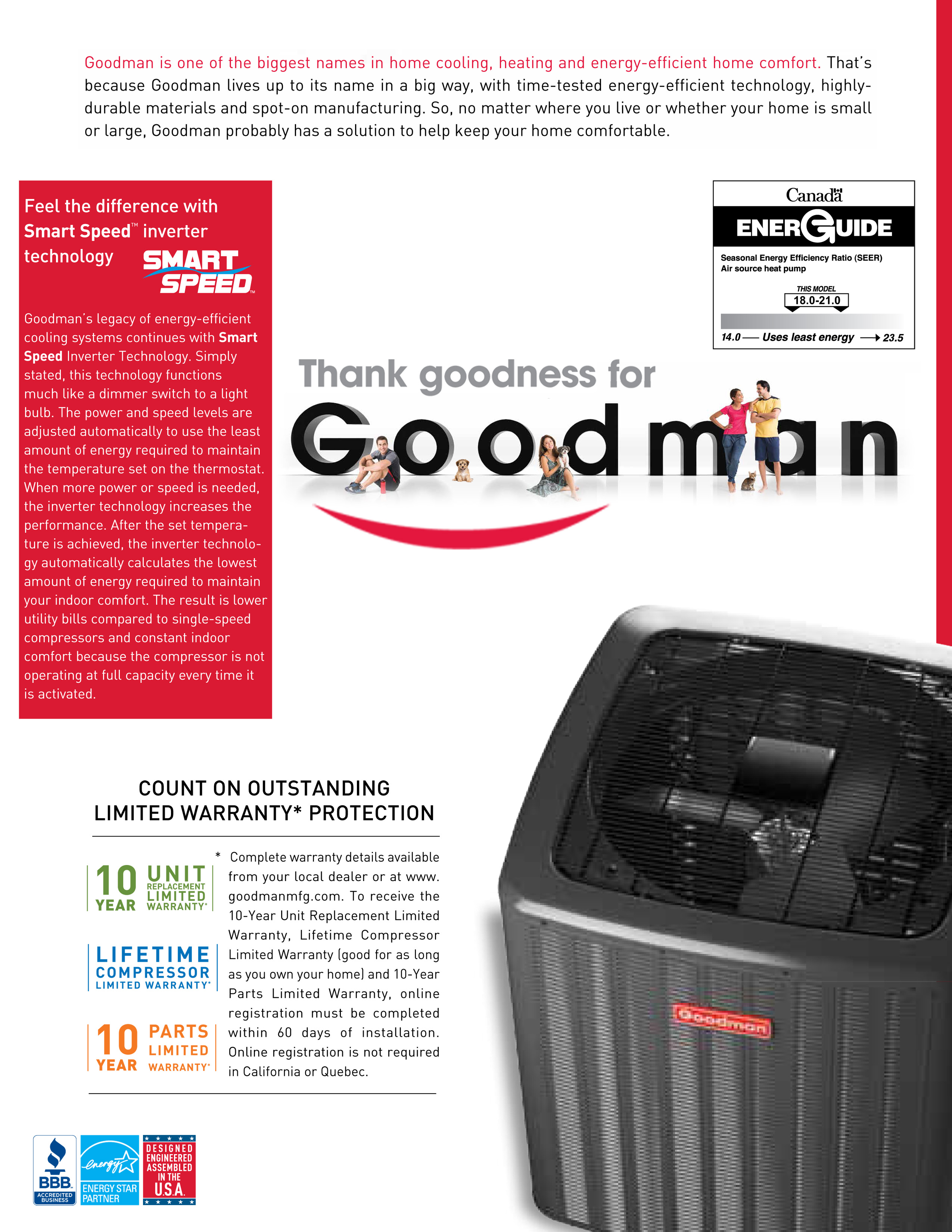 3 Ton Goodman 20 SEER Smart Speed Inverter Heat Pump Condenser, GVZC200361